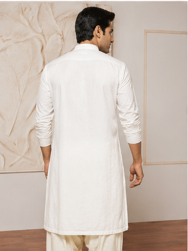 Hand-Painted Folk Tale White Color Pure Cotton Men's Kurta - Image 3