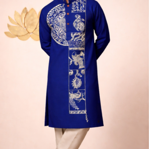 Hand-Painted Royal Indigo Art Cotton Silk Blend Kurta Set