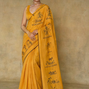 Hand-Painted Mustard Folk Tale Saree